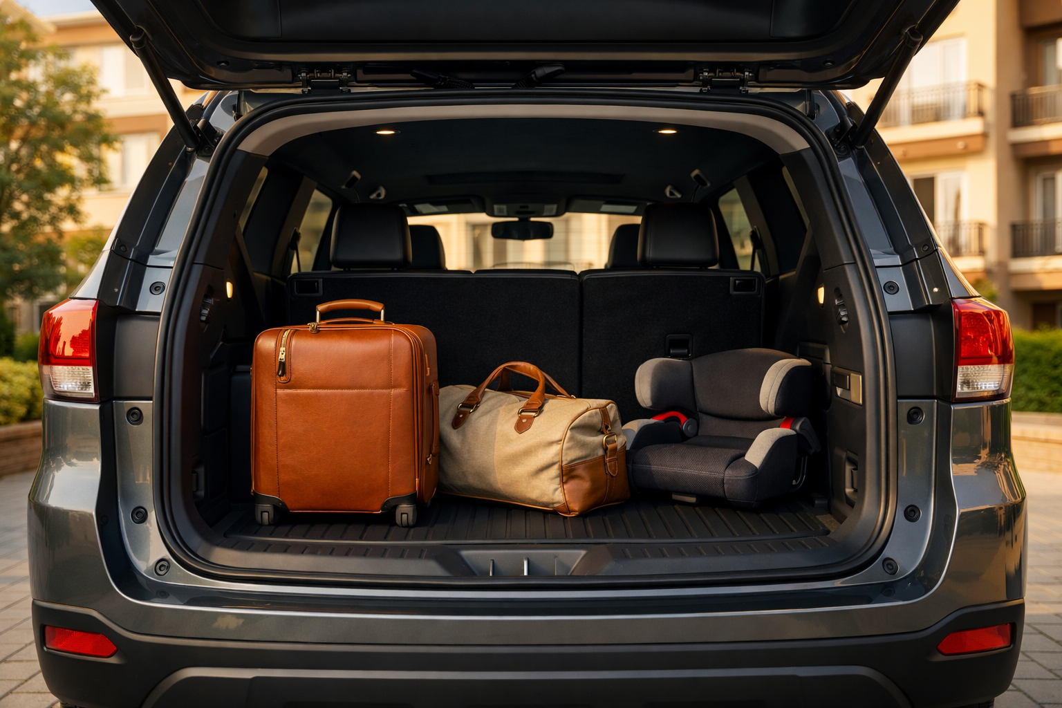 Dağ yolunda ilerleyen SUV aracın geniş açı çekimi