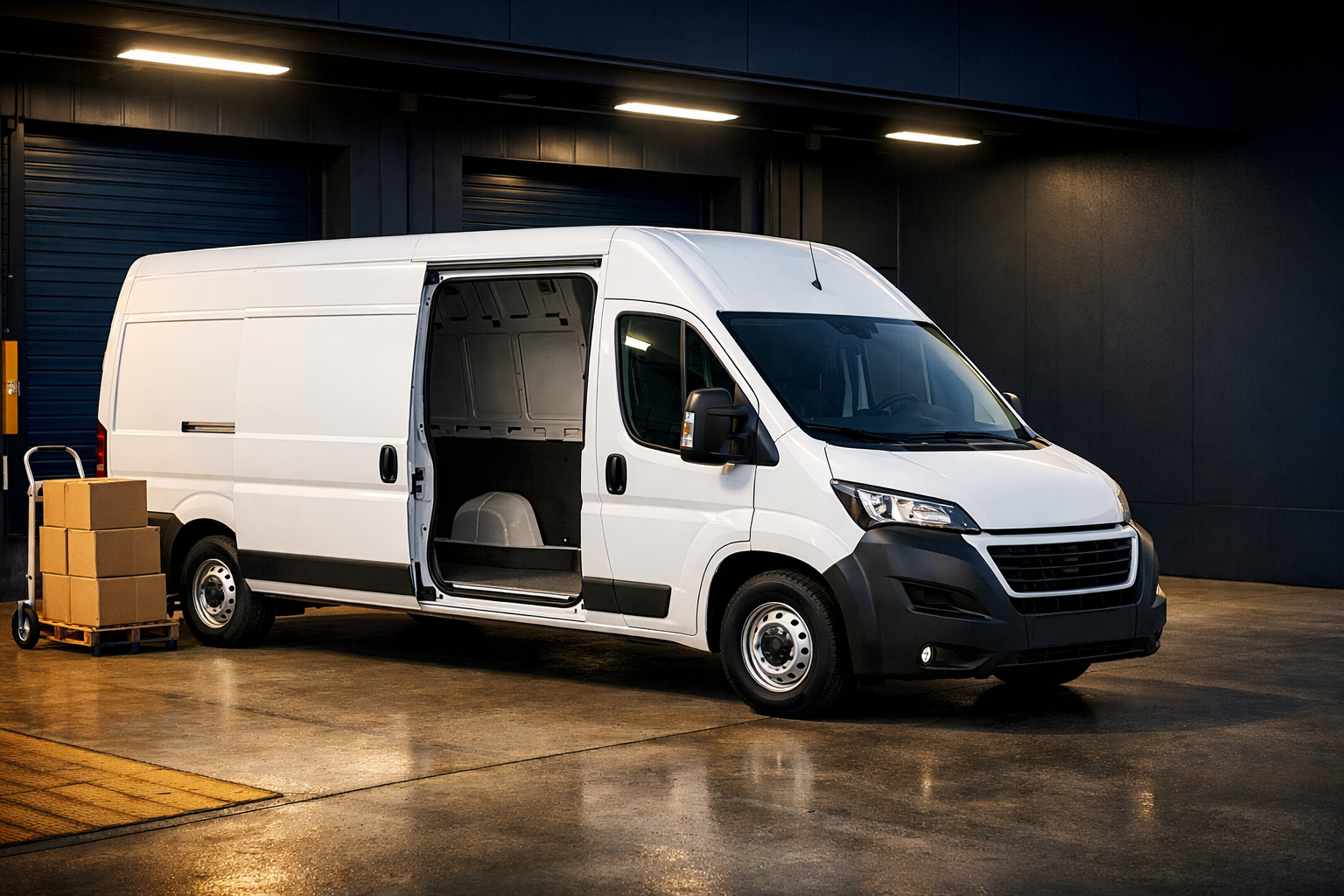 Depo önünde yükleme yapılan ticari van